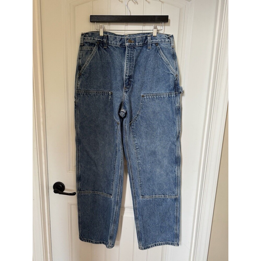 Vintage Carhartt Double Knee Carpenter Pants 34x32 Distressed Leather Patch Y2K